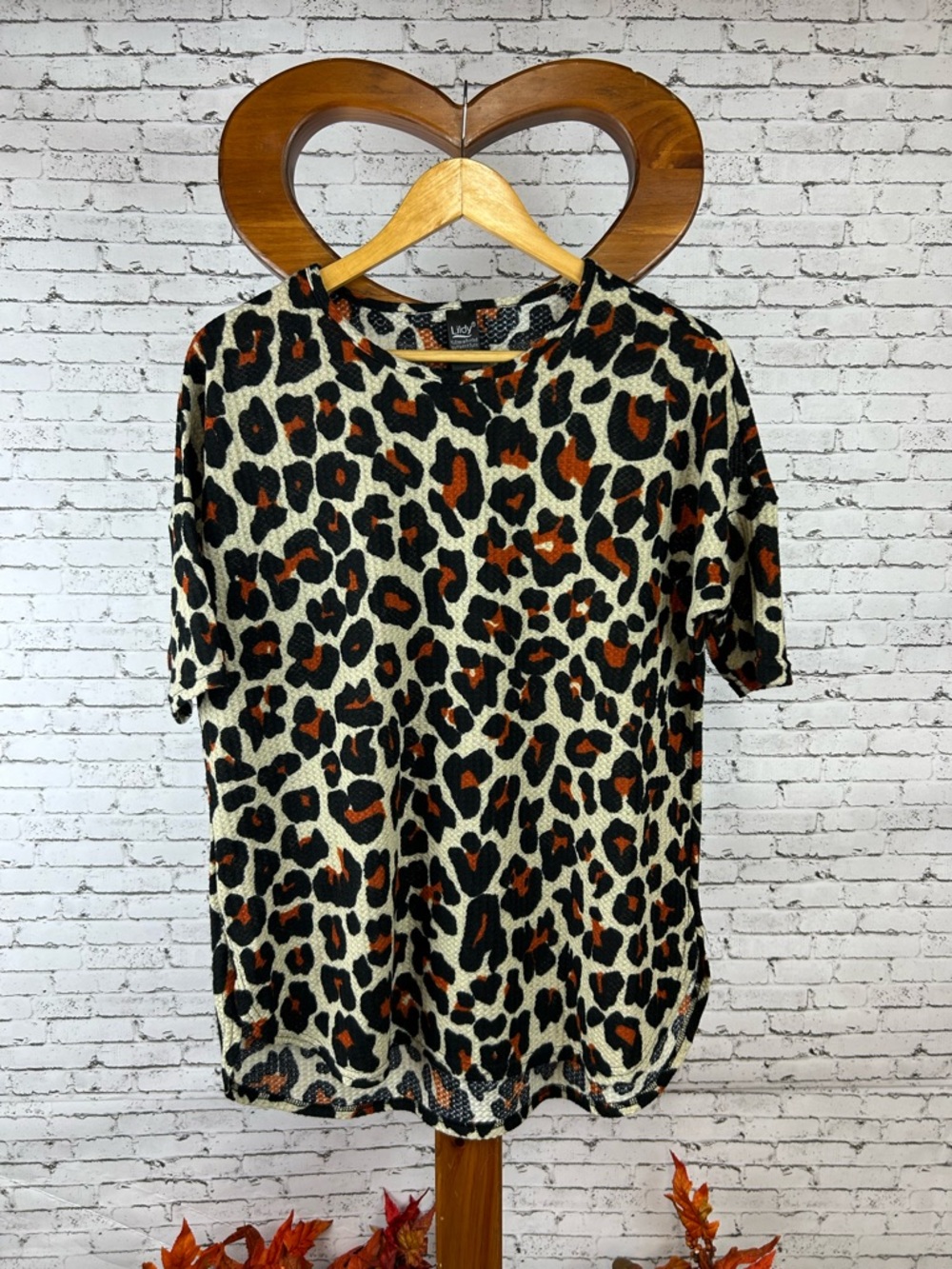 Lildy | Leopard Print Short Sleeve Top Waffle Knit Tunic size S-M